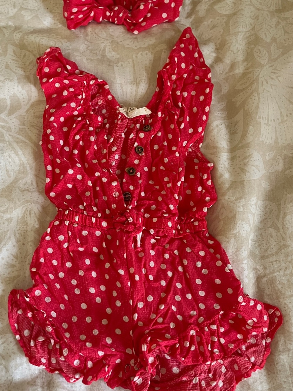 Jessica Simpson Red Polka Dot Girls Romper with Bow